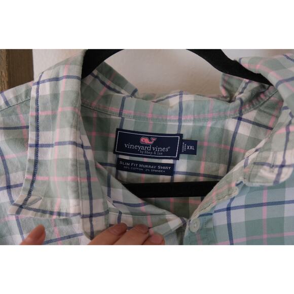 Vineyard Vines Slim Fit Murray Shirt Light Green Plaid Mens XXL Button Up - Picture 4 of 4